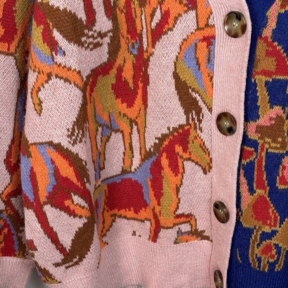 Farm Rio Mixed mushroom Equstian Horse Slouchy Wool Blend Cardigan Women's MED - Picture 2 of 7